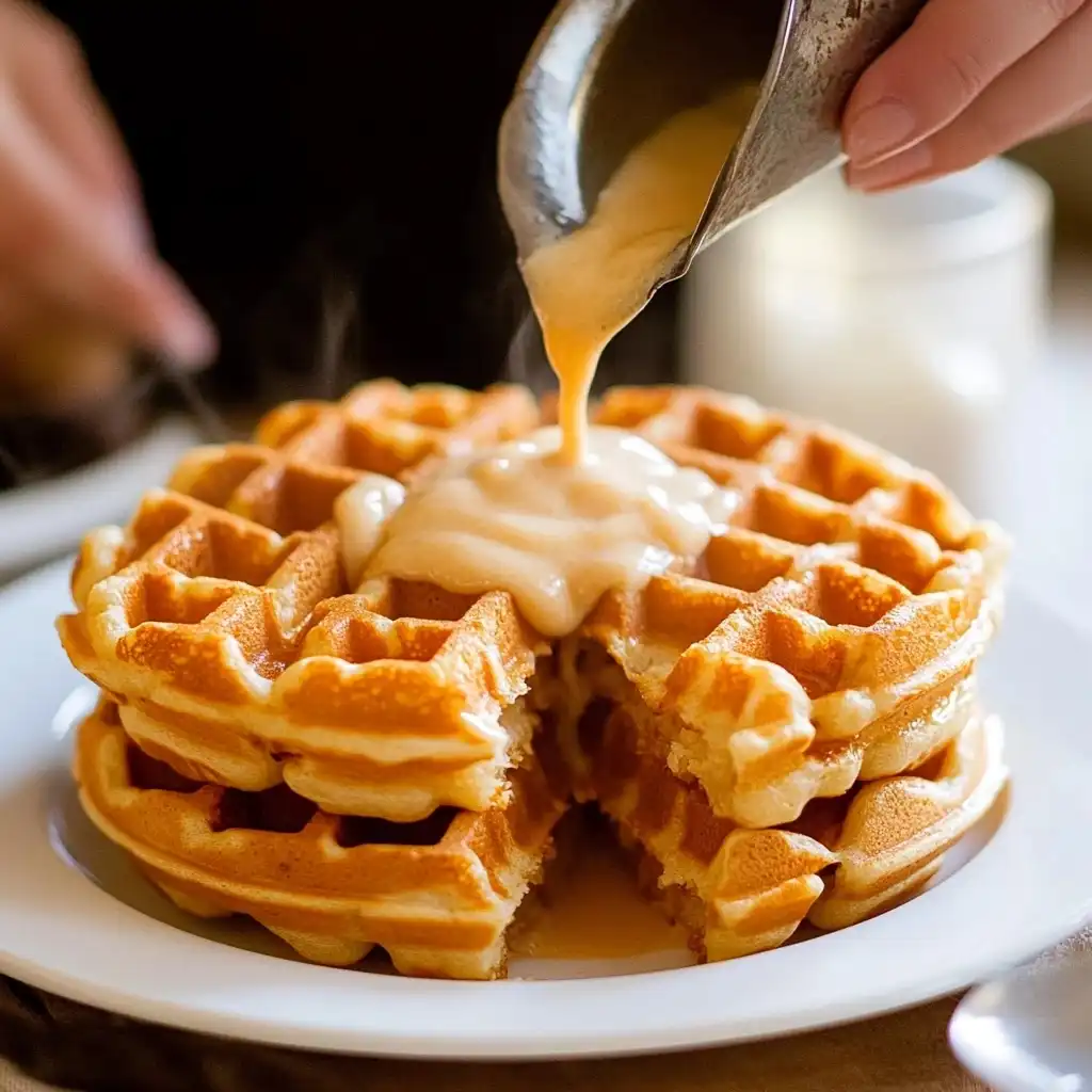 Protein Waffles: The Best High-Protein Breakfast Recipe to Start Your Day Right 7 Pouring protein waffle batter onto waffle iron