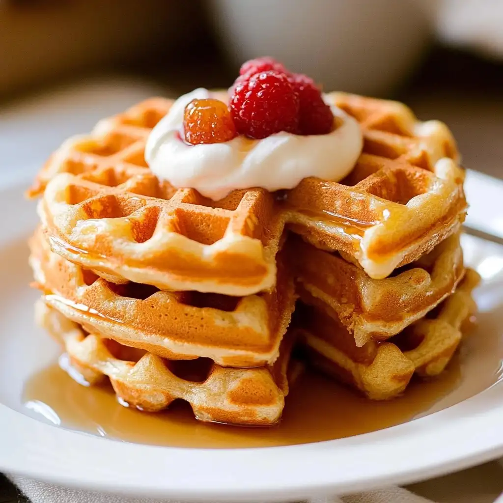 Protein Waffles: The Best High-Protein Breakfast Recipe to Start Your Day Right 5 Protein waffles topped with fresh berries and maple syrup