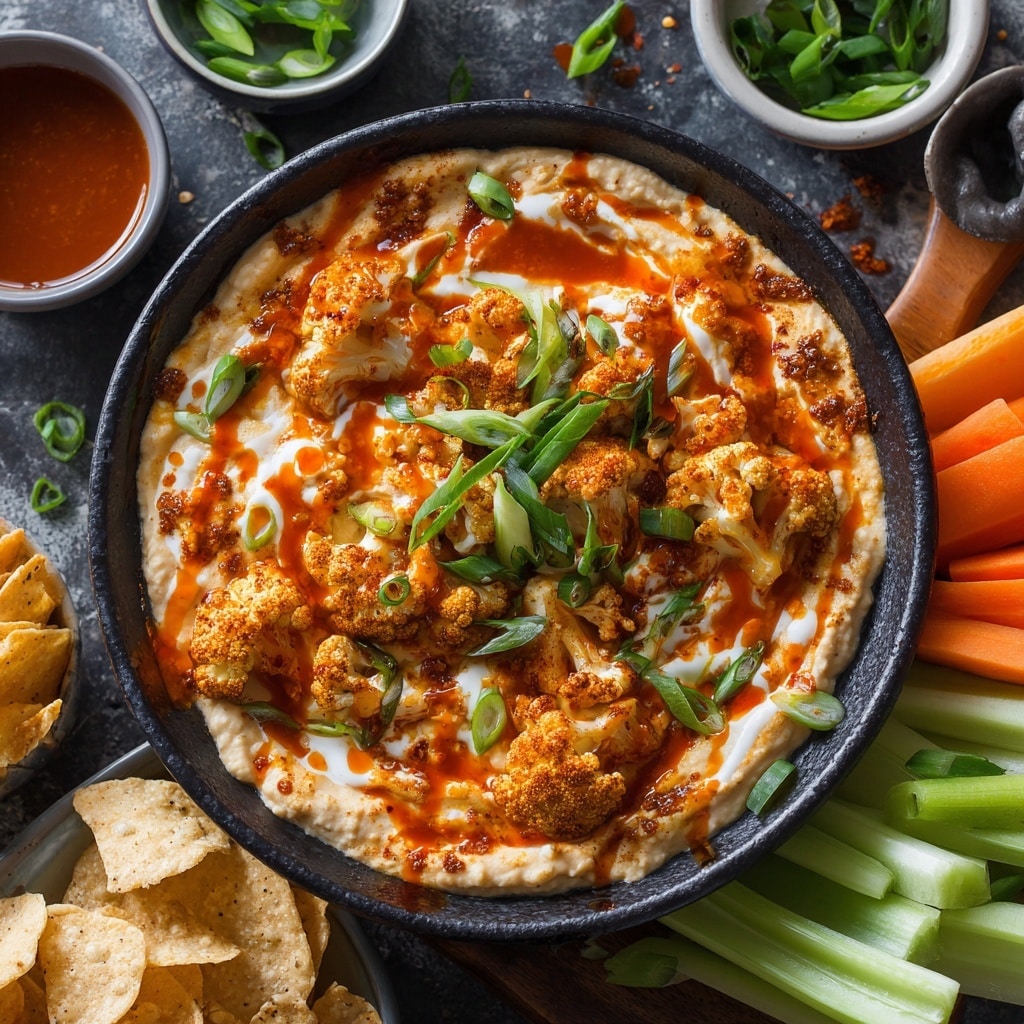 Vegan Buffalo Cauliflower Dip: A Bold, Creamy Plant-Based Favorite 10 Vegan buffalo dip served with toppings